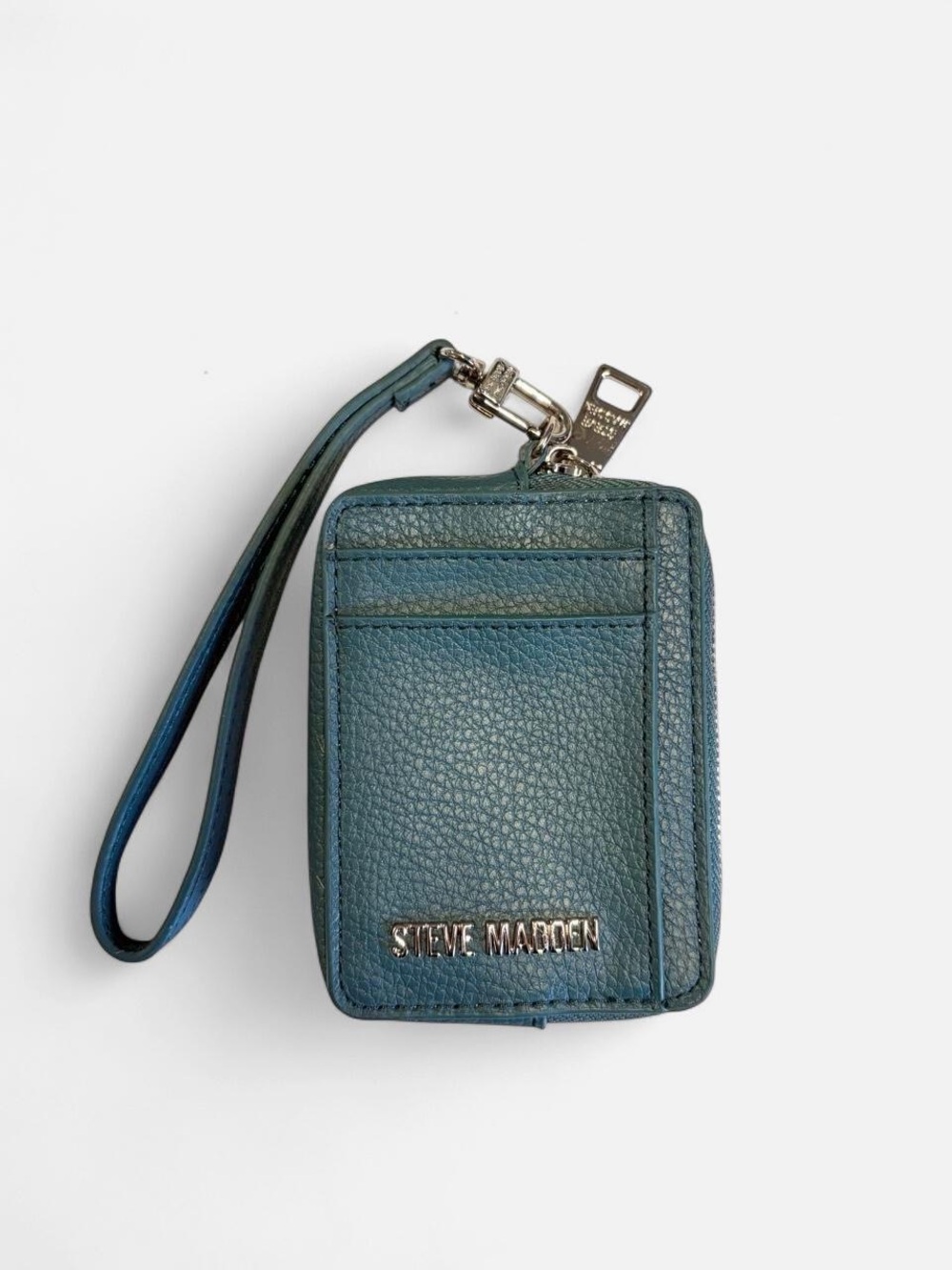 Steve Madden Teal Zip Around Wristlet Wallet Card Holder ID Window Peacock Blue
